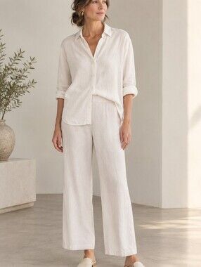 Eileen Fisher Washable Stretch Crepe Wide Leg Ankle Pants White XL